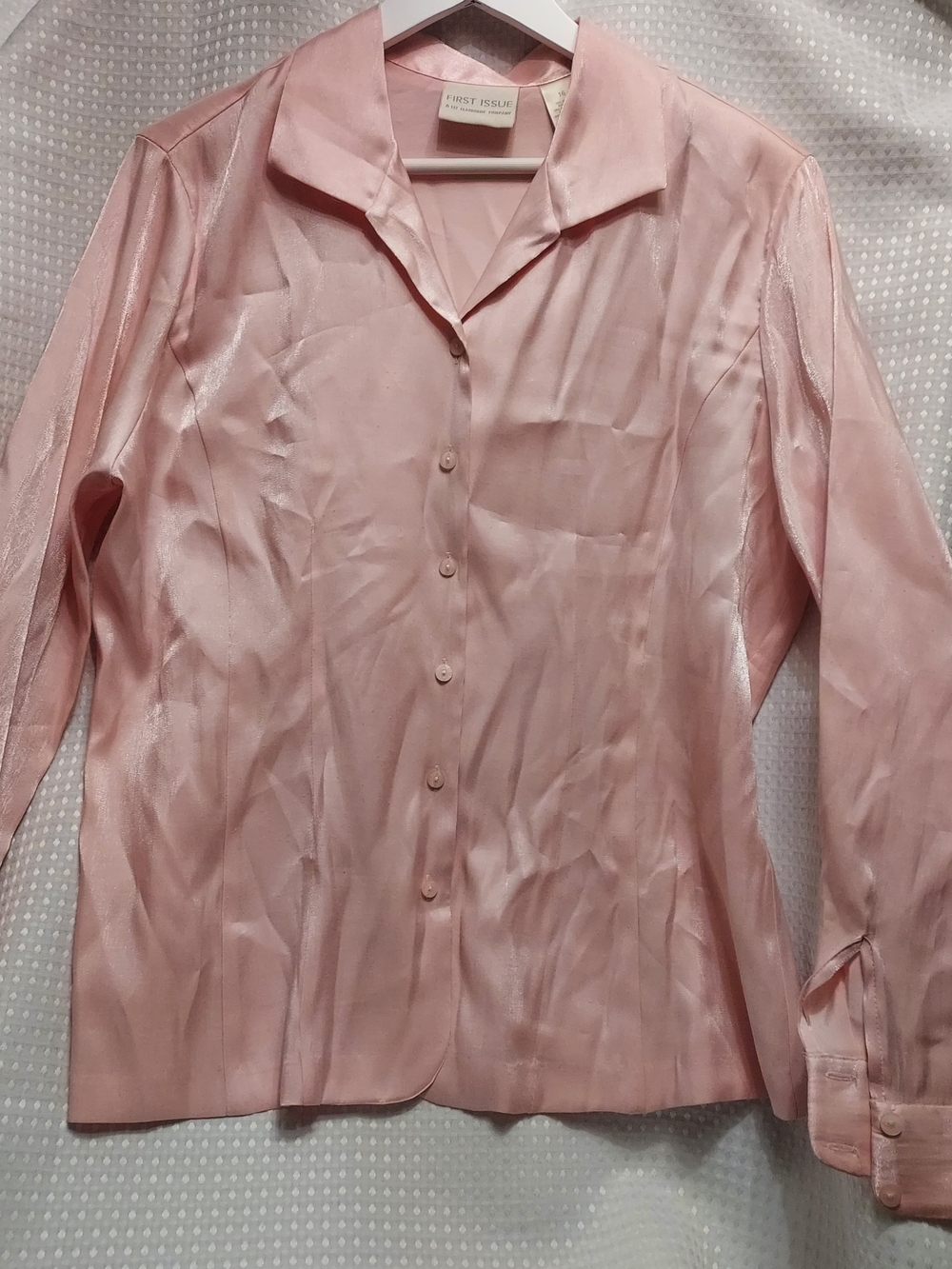 First Issue Liz Claiborne Pink Satin Button-Up Blouse
